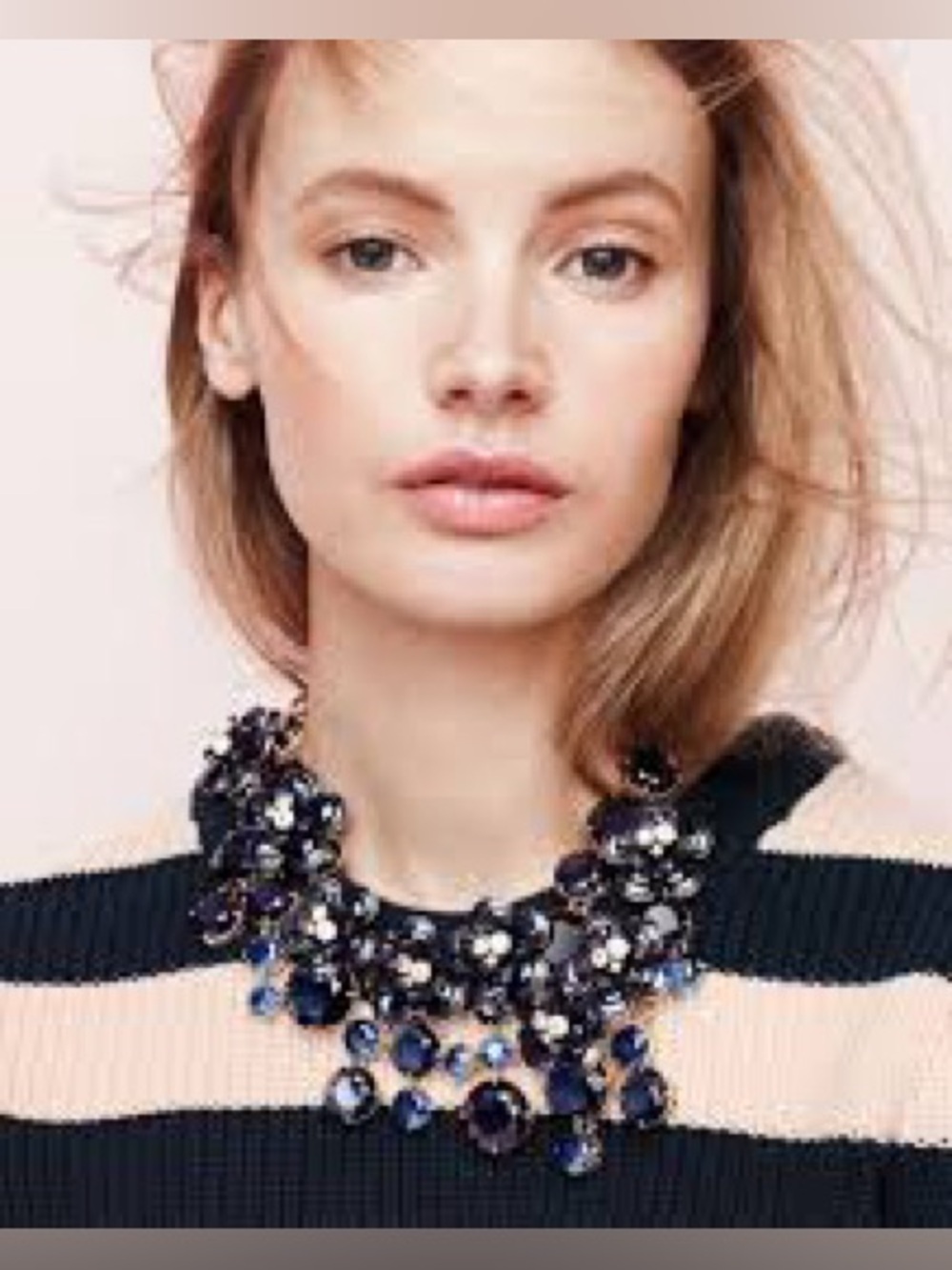 J. Crew Midnight Blue Glitter Floral Rhinestone Waterfall Statement Bib Necklace